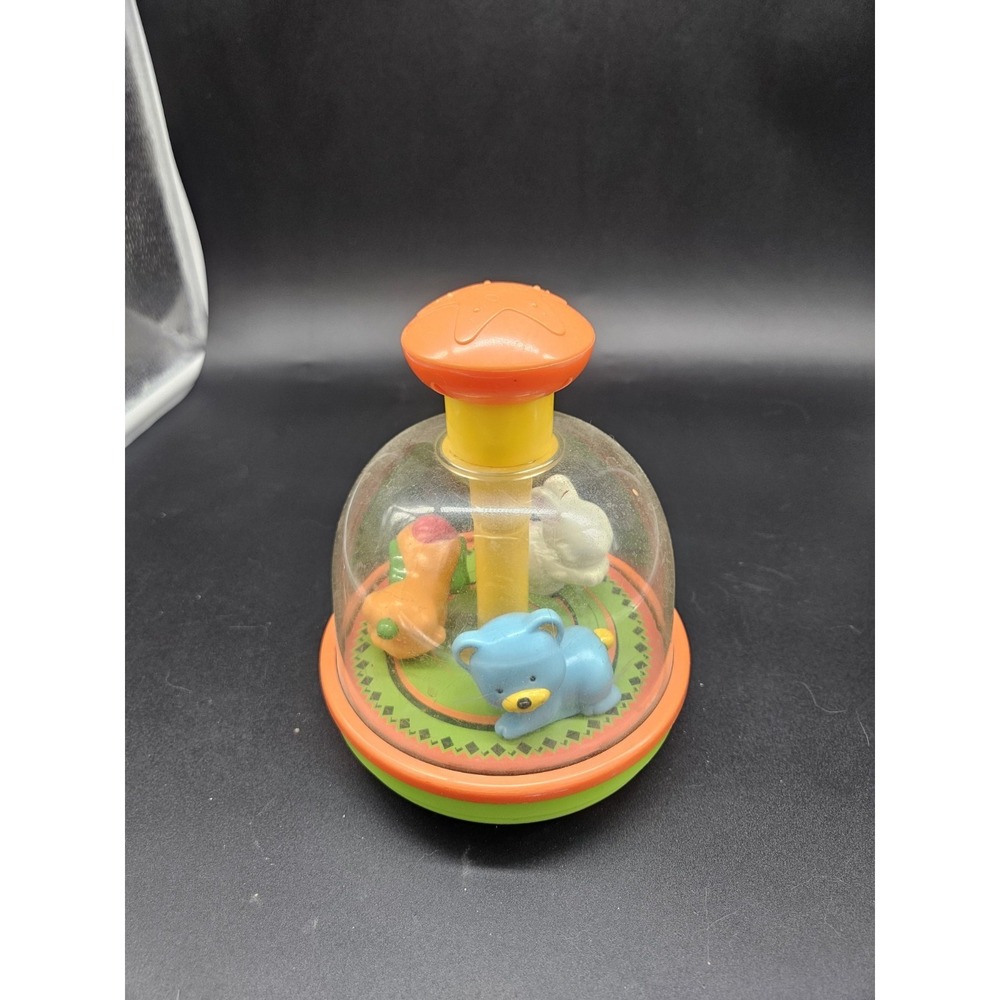 Vintage Push And Spin Toddler Toy Carousel Bear Dog Rabbit Spinner